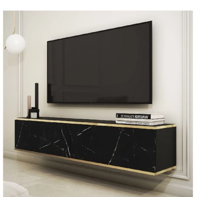 REFUGIO TV-Ständer - 135 cm, schwarzer Marmor / schwarz