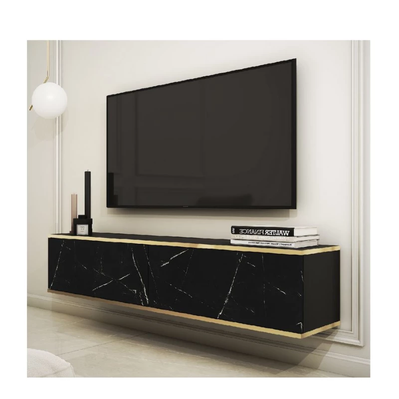 REFUGIO TV-Ständer - 135 cm, schwarzer Marmor / schwarz