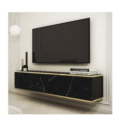 REFUGIO TV-Ständer - 135 cm, schwarzer Marmor / schwarz