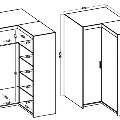 Eckschrank 98 PILINA mit Regalböden - weiß
