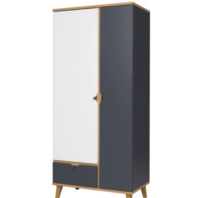 Zweitüriger Kleiderschrank 90 cm LARNAKA - goldene Eiche / weiß / graphit