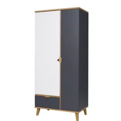 Zweitüriger Kleiderschrank 90 cm LARNAKA - goldene Eiche / weiß / graphit
