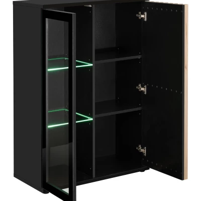 Vitrine mit Glastüren ADIA - schwarz / hickory jackson