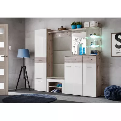 TELA 9 Flurwand mit Kissen – Wellington Eiche / Weiß / Beige