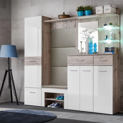 Flurwand TELA 9 – Wellington-Eiche / Weiß / Beige