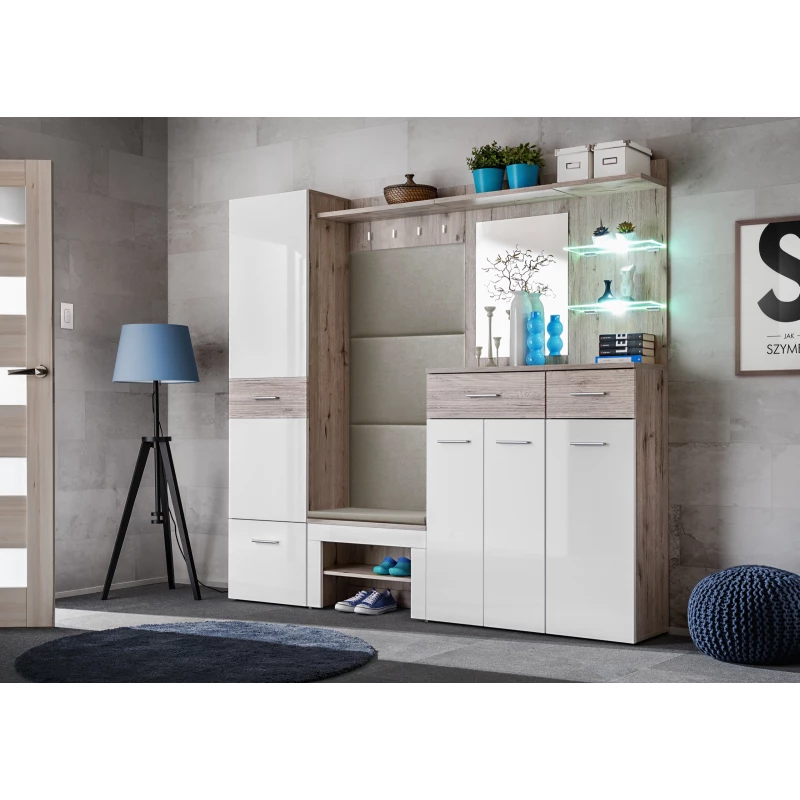 Flurwand TELA 9 – Wellington-Eiche / Weiß / Beige