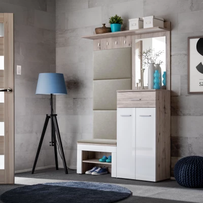 TELA 7 Flurwand mit Kissen - Wellington Eiche / Weiß / Beige