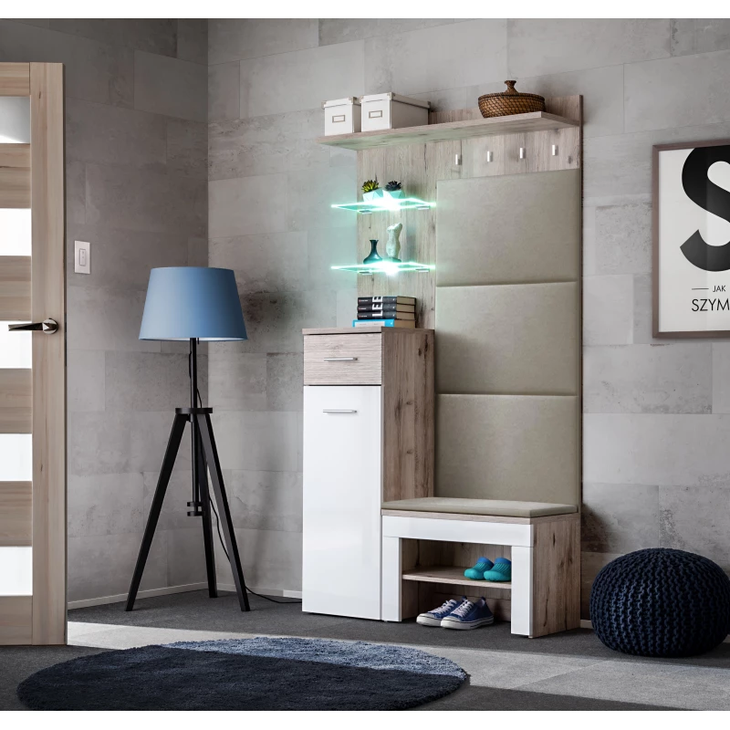 Flurwand TELA 6 – Wellington-Eiche / Weiß / Beige