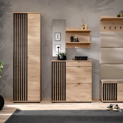 Flurwandmöbel FLORENCIA 6 mit Sitzkissen – Hickory Jackson / Schwarz
