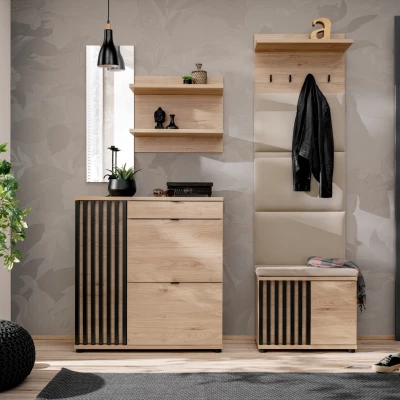 Flurwand FLORENCIA 4 mit Sitzkissen - Hickory Jackson / Schwarz