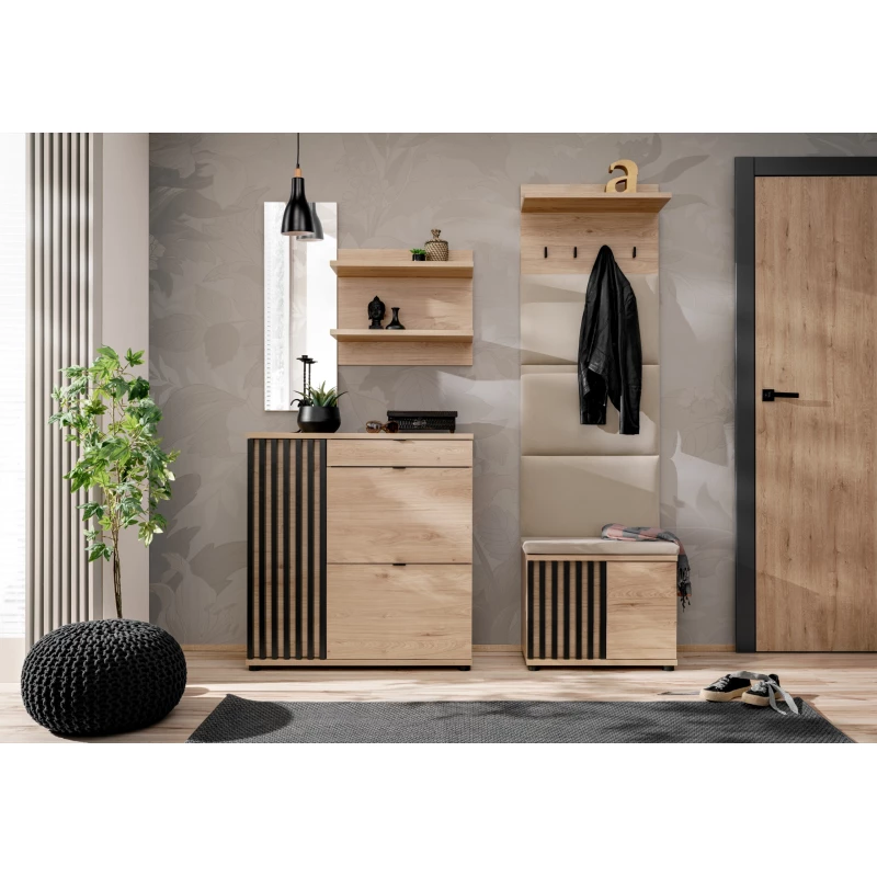 Flurwand FLORENCIA 4 mit Sitzkissen - Hickory Jackson / Schwarz