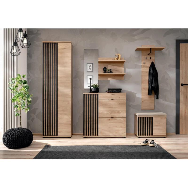 Flurwandmöbel FLORENCIA 3 mit Sitzkissen – Hickory Jackson / Schwarz