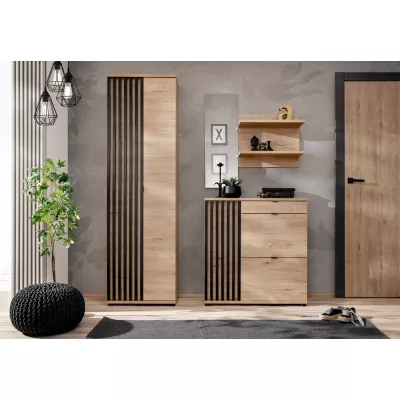 Flurwand mit Spiegel FLORENCIA 2 - Hickory Jackson / Schwarz