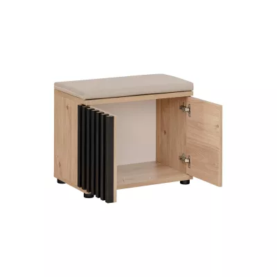 Sitzschuhregal mit Sitz FLORENCIA - Hickory Jackson / Schwarz / Beige