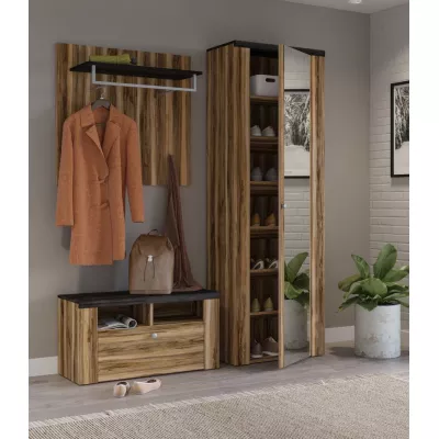 Wandpaneel mit Kleiderbügeln und Ablage LEONOR - Satin Walnuss / Touchwood