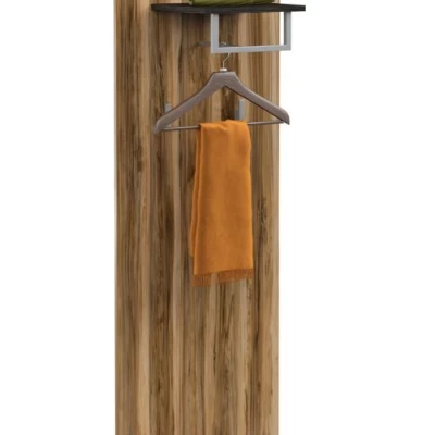 Wandmontiertes hohes Paneel mit Kleiderbügeln und Ablage LEONOR - Satin-Nussbaum / Touchwood