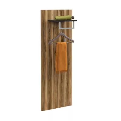 Wandmontiertes hohes Paneel mit Kleiderbügeln und Ablage LEONOR - Satin-Nussbaum / Touchwood