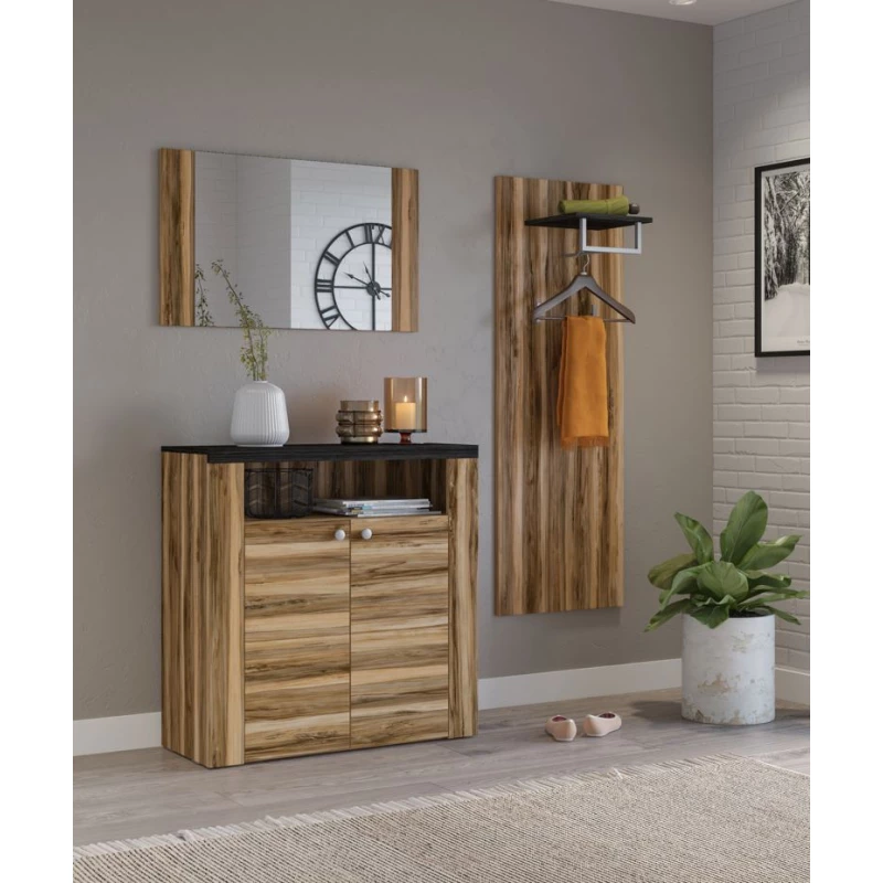 Flurwand mit Spiegel LEONOR 2 - Satin Nussbaum / Touchwood