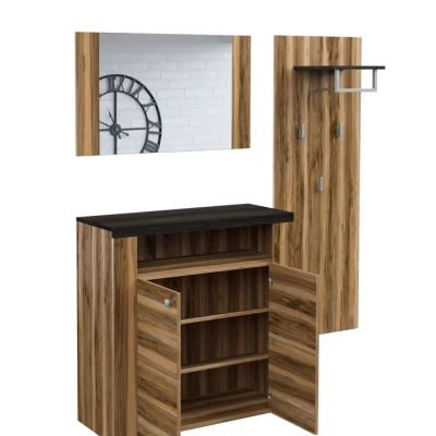 Flurwand mit Spiegel LEONOR 2 - Satin Nussbaum / Touchwood