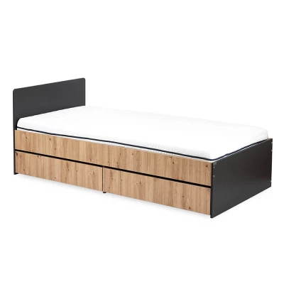 Kinderbett 90x200 AGIRA mit Schublade - Anthrazit/Eiche