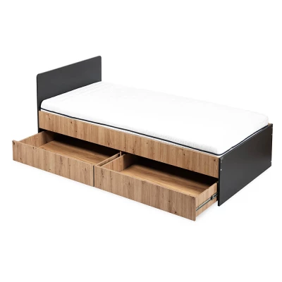 Kinderbett 90x200 AGIRA mit Schublade - Anthrazit/Eiche