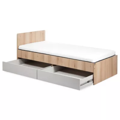Kinderbett 90x200 AGIRA mit Schublade - Buche / Grau