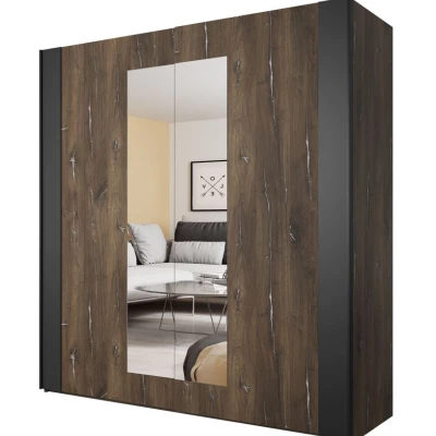 Kleiderschrank mit Spiegel 201 cm LJUBA - Flagstaff-Eiche