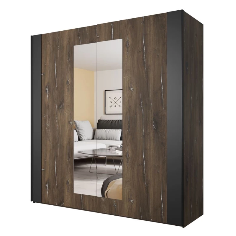 Kleiderschrank mit Spiegel 201 cm LJUBA - Flagstaff-Eiche