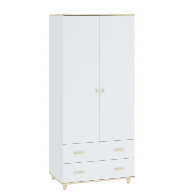 Schmaler Kleiderschrank mit Schubladen, 80 cm breit, weiß