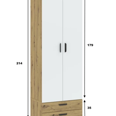 Zweitüriger Kleiderschrank 74 cm mit Schubladen RICHLAND – Eiche, handgefertigt