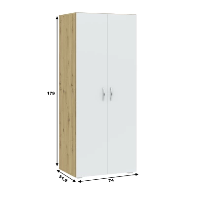 Zweitüriger Kleiderschrank 74 cm RICHLAND – Eiche handwerklich / Weiß