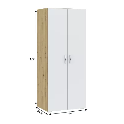 Zweitüriger Kleiderschrank 74 cm RICHLAND – Eiche handwerklich / Weiß