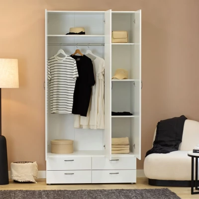 Dreitüriger Kleiderschrank 111 cm mit Schubladen RICHLAND - weiß
