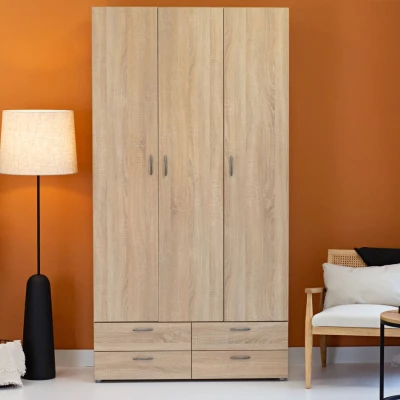 Dreitüriger Kleiderschrank 111 cm mit Schubladen RICHLAND – Sonoma-Eiche