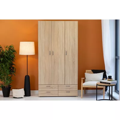 Dreitüriger Kleiderschrank 111 cm mit Schubladen RICHLAND – Sonoma-Eiche