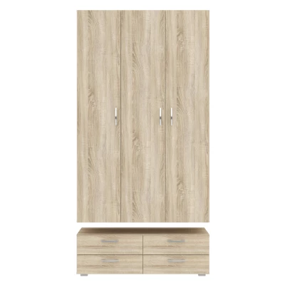 Dreitüriger Kleiderschrank 111 cm mit Schubladen RICHLAND – Sonoma-Eiche