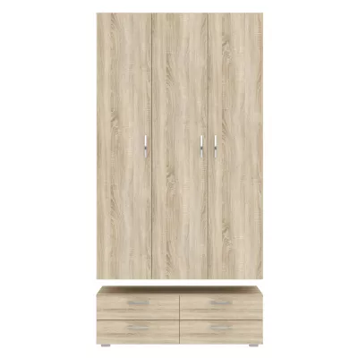 Dreitüriger Kleiderschrank 111 cm mit Schubladen RICHLAND – Sonoma-Eiche