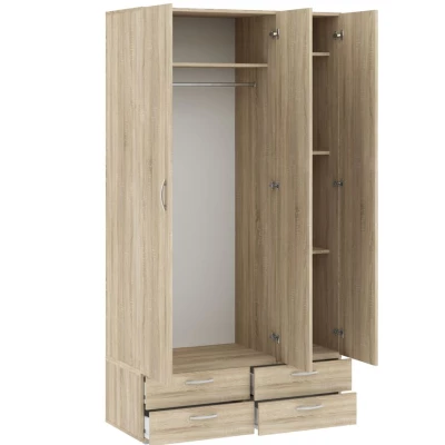 Dreitüriger Kleiderschrank 111 cm mit Schubladen RICHLAND – Sonoma-Eiche