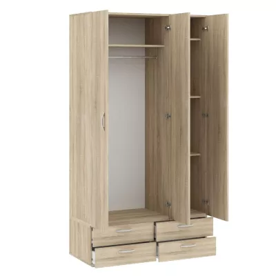 Dreitüriger Kleiderschrank 111 cm mit Schubladen RICHLAND – Sonoma-Eiche