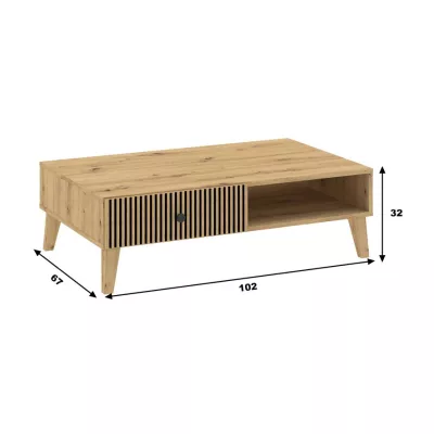 HEWITT Couchtisch mit Schublade – Artisan Eiche