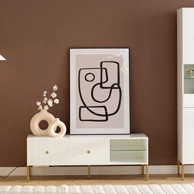 TV-Ständer HASKEL - weiß + gold