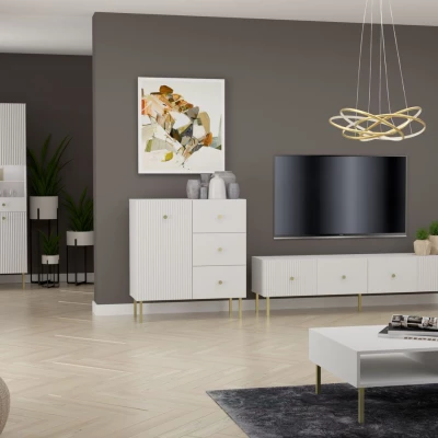 TV-Ständer HASKEL - weiß + gold