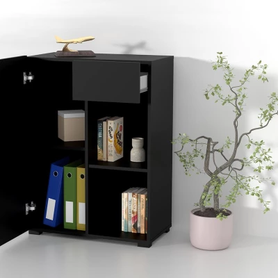 Niedriges Regal mit Schublade AFIBA 1 - schwarzer Onyx