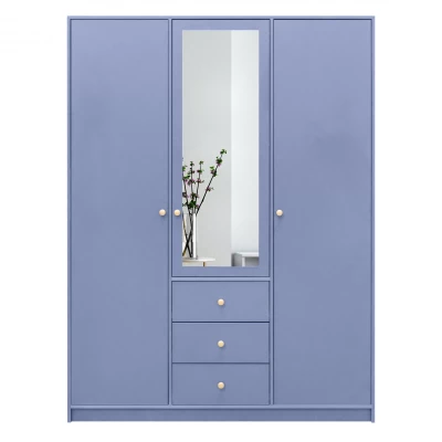 Dreitüriger Kleiderschrank 149 JOELE mit Spiegel - blau