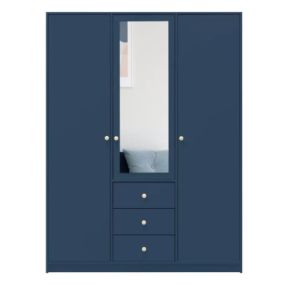 Dreitüriger Kleiderschrank 149 JOELE mit Spiegel – dunkelblau