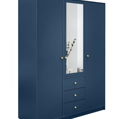 Dreitüriger Kleiderschrank 149 JOELE mit Spiegel – dunkelblau