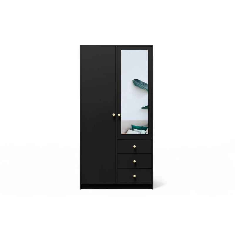 Kleiderschrank 100 JOELE mit Spiegel - schwarz