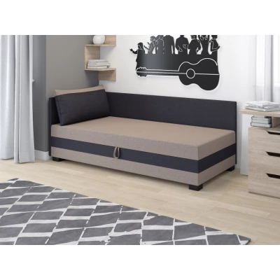 Einzelbett mit Polsterung 100x195 MIRRY PLUS 1 - hellbraun/schwarz