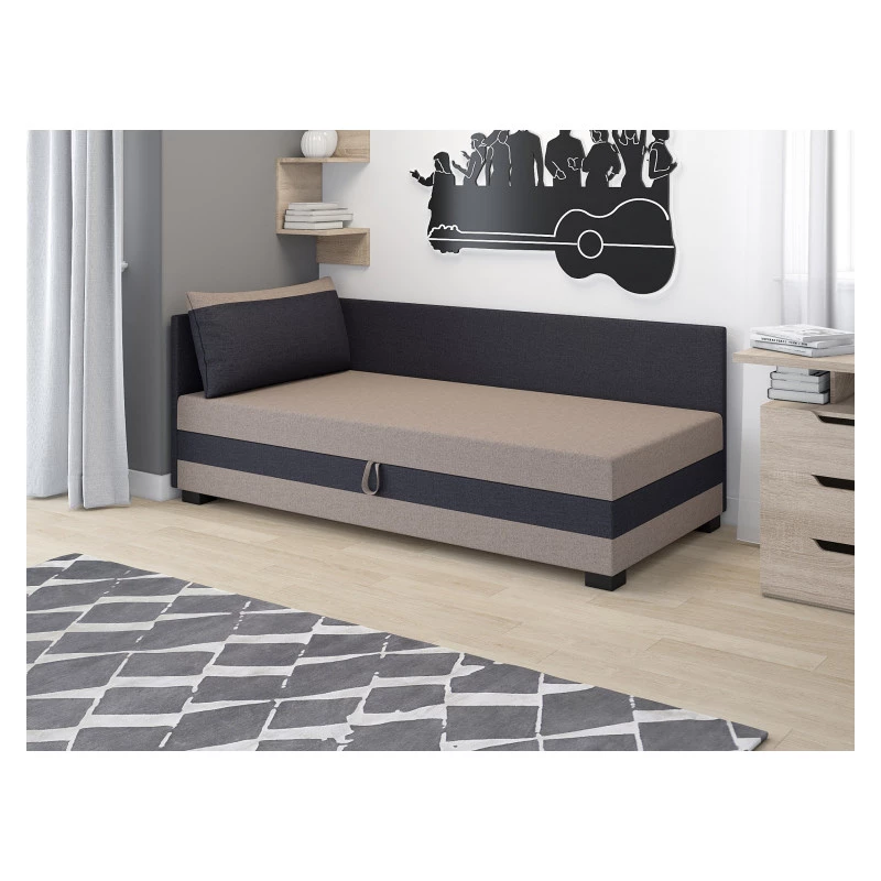 Einzelbett mit Polsterung 90x195 MIRRY PLUS 2 - hellbraun/schwarz