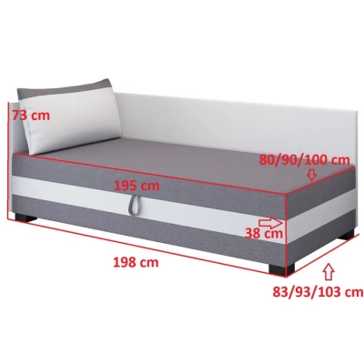 Einzelbett mit Polsterung 100x195 MIRRY PLUS 1 - grau/graphit